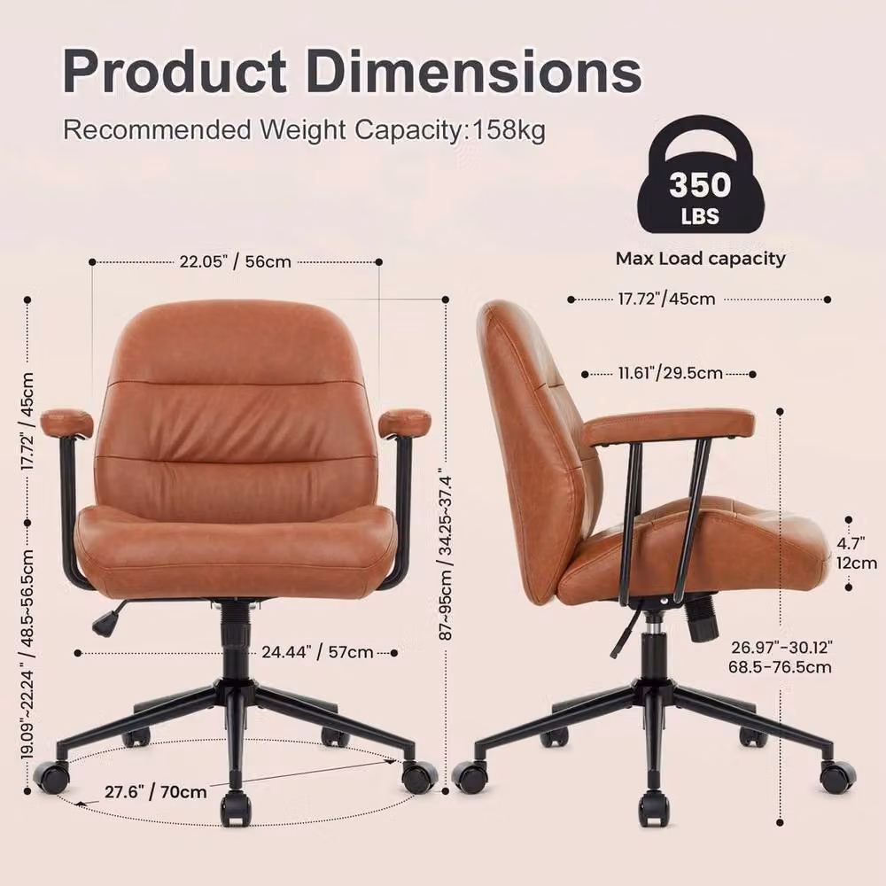 FORGEVIO Brown Ergonomic Home Office Chair with Armrests and Synthetic Leather Upholstery – 2