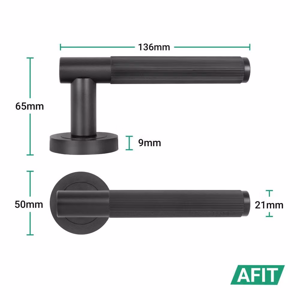 AFIT Black Fire Door Handle Set with Euro Lock, Double Cylinder and Hinges – 4