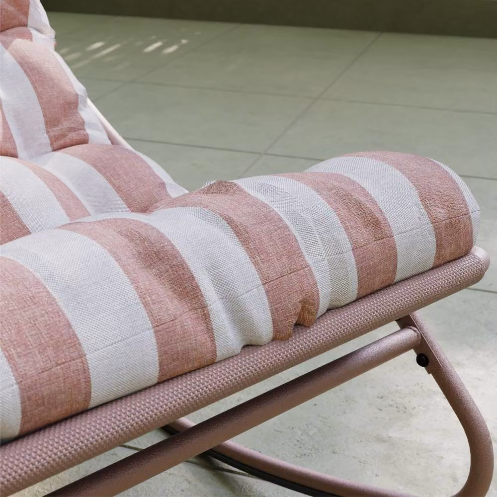 Charles Bentley Porto Terracotta and Green Striped Rocking Chair with UV-Resistant Olefin Cushions – 2