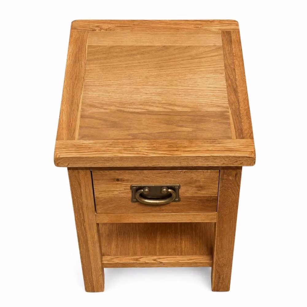VOGREX Oakcroft Rustic Oak Side End Table with Drawer and Shelf in Natural Brown – 3