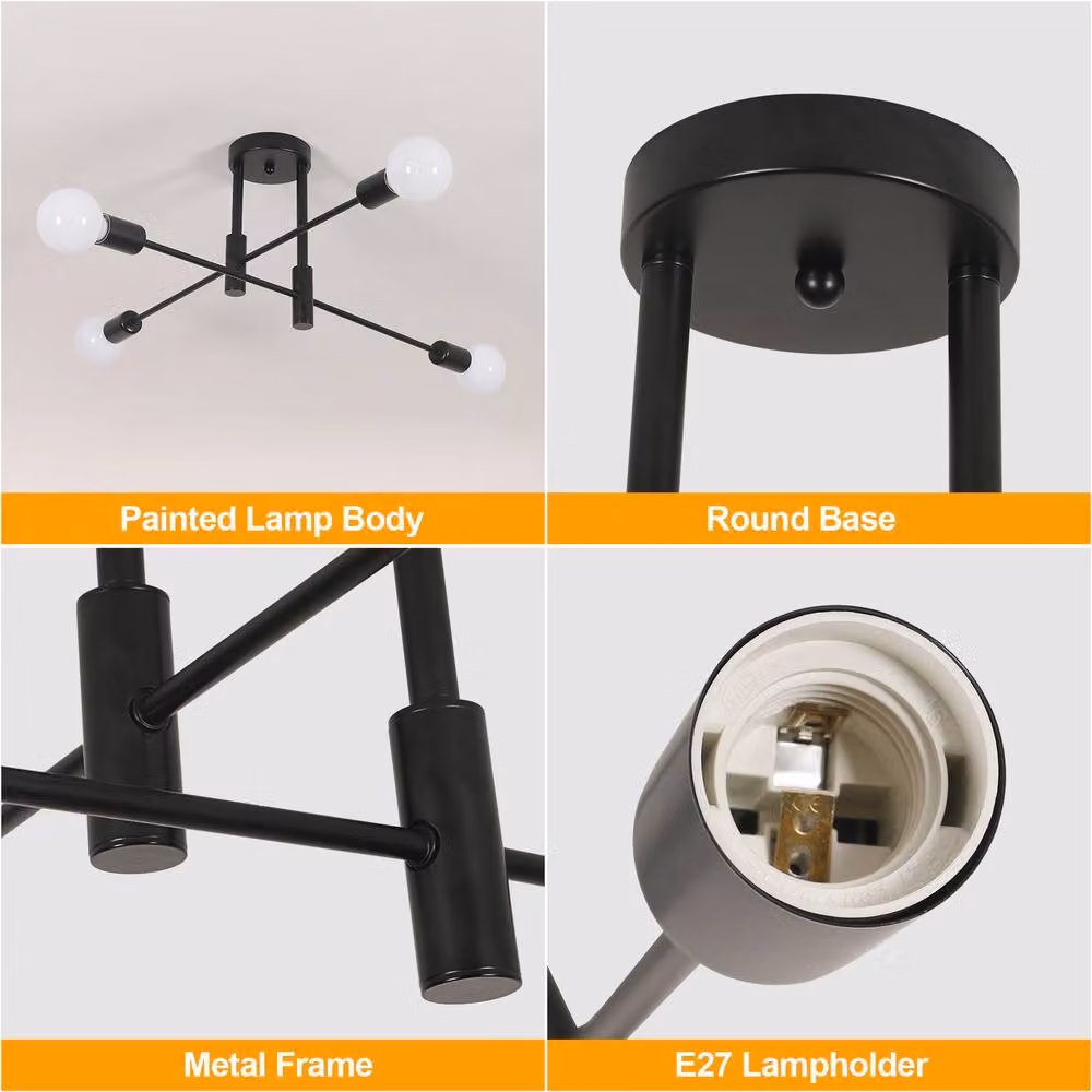 Pheashine Black Magic Bean 4-Light Industrial Ceiling Lamp with E27 Metal and Glass Design, W/D/H: 71 x 26.5 x 26.5 cm – 3