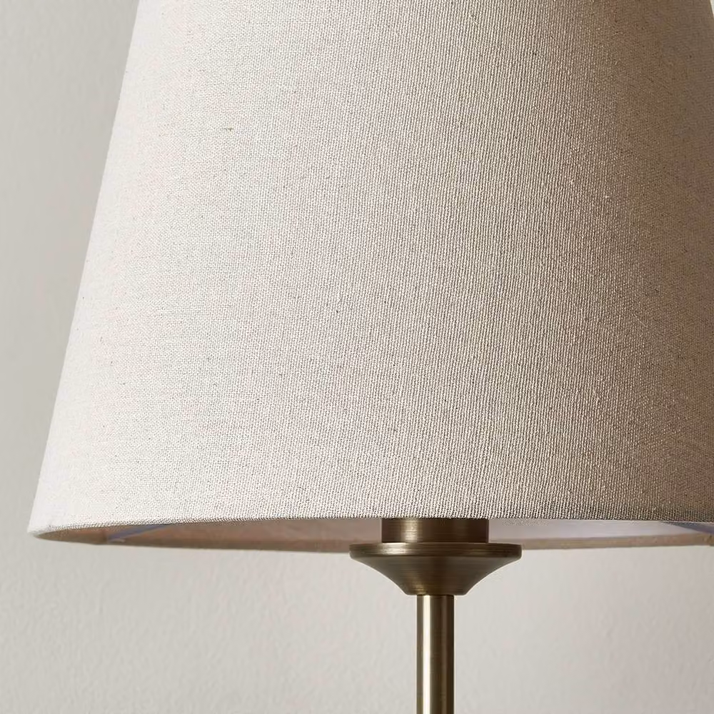 First Choice Lighting Lytchett Antique Brass Spindle Floor Lamp with Beige Fabric Shade – 3