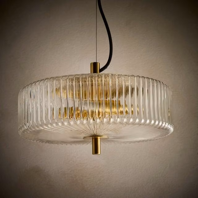 K LIVING 2 Light Ribbed Glass Collection with Floor Lamp in Gold and Brass Finish – 1