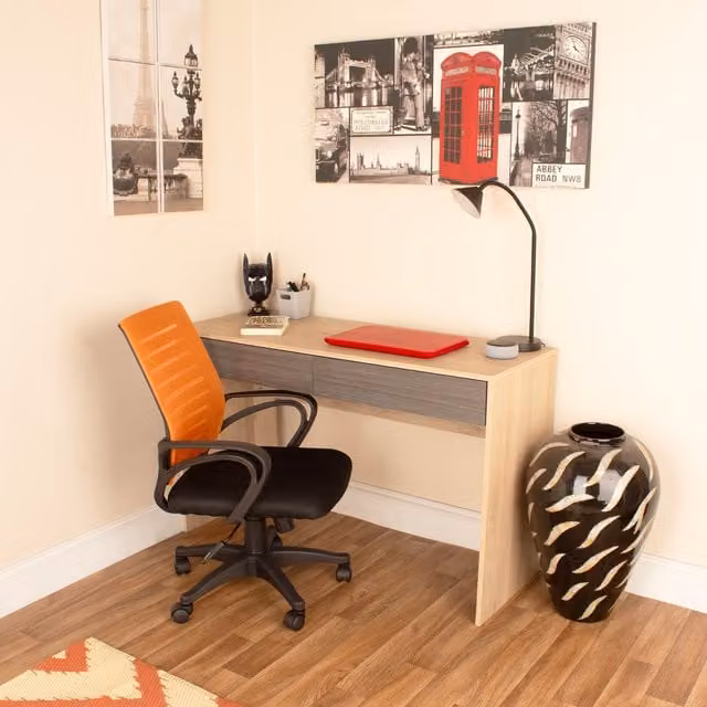 Core Products Ltd Harvard Home Office Desk and Chair Set HR103 and LFCH27-OR in Washed Oak and Carbon Grey Oak
