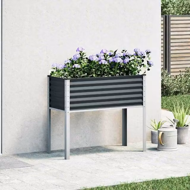Berkfield Home Decorative Steel Garden Planter Tub in Anthracite Black, W: 100 cm, D: 41 cm, H: 90 cm