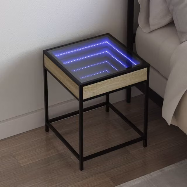 Berkfield Home Infinity LED Bedside Table in Sonoma Oak and Brown, W/D/H: 40 x 40 x 51 cm
