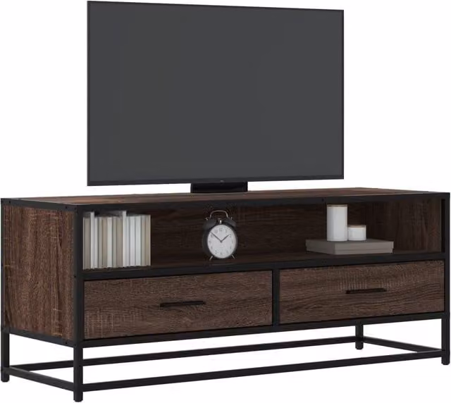 Berkfield Home Industrial TV Cabinet in Brown Oak, W/D/H: 100 x 34.5 x 40 cm