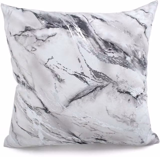 Velosso Grey Metallic Marble Printed Plush Square Cushion with Removable Washable Cover