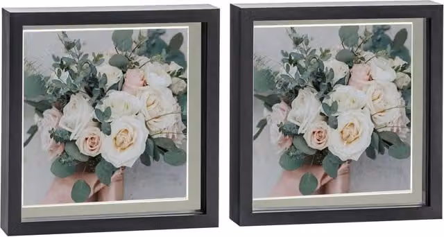 Nicola Spring Pack of 2 Modern Square 3D Box Photo Frames in Black and Grey, W/D/H: 25.4 x 25.4 x 25.4 cm