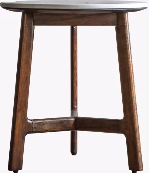 Perch & Parrow Palma Mid-Century Round Acacia and White Marble Side Table