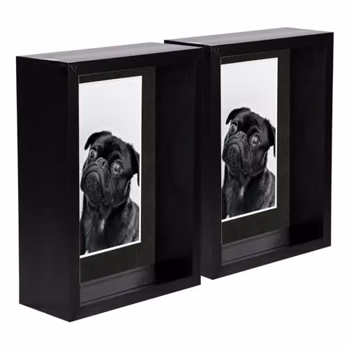 Nicola Spring Pack of 2 Black Rectangular 3D Deep Box Wooden Photo Frames for Hanging or Standing
