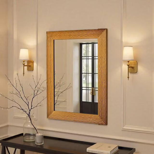 Yearn Wave Framed Bevelled Wall Mirror in Gold, W: 118 cm, H: 92.5 cm