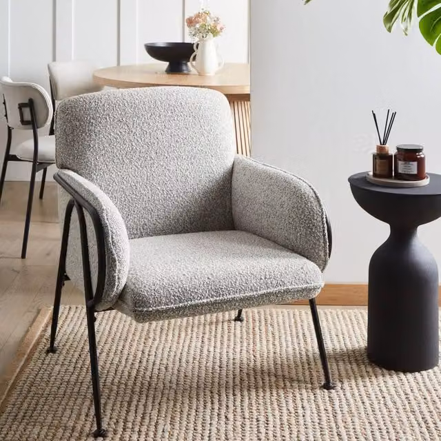 Wyld Haus Mid-Century Modern Armchair with Metal Frame in Black, White and Grey