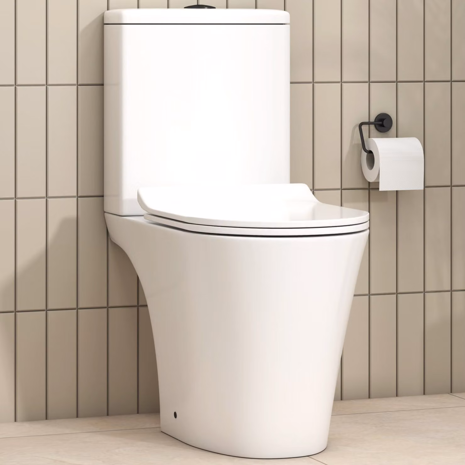 Royal Bathrooms Nova Close Coupled Rimless Round Pan Toilet with Slim Soft Close Seat and Cistern, White Ceramic