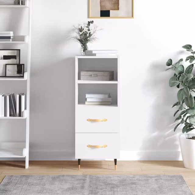 Berkfield Home Modern High Gloss White Sideboard, W/D/H: 34.5 x 34 x 90 cm