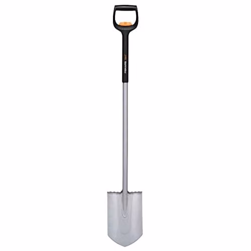 Fiskars Xact Telescopic Pointy Shovel for Hard, Rocky Soil in Black and Orange, Length: 111 - 130 cm – 1