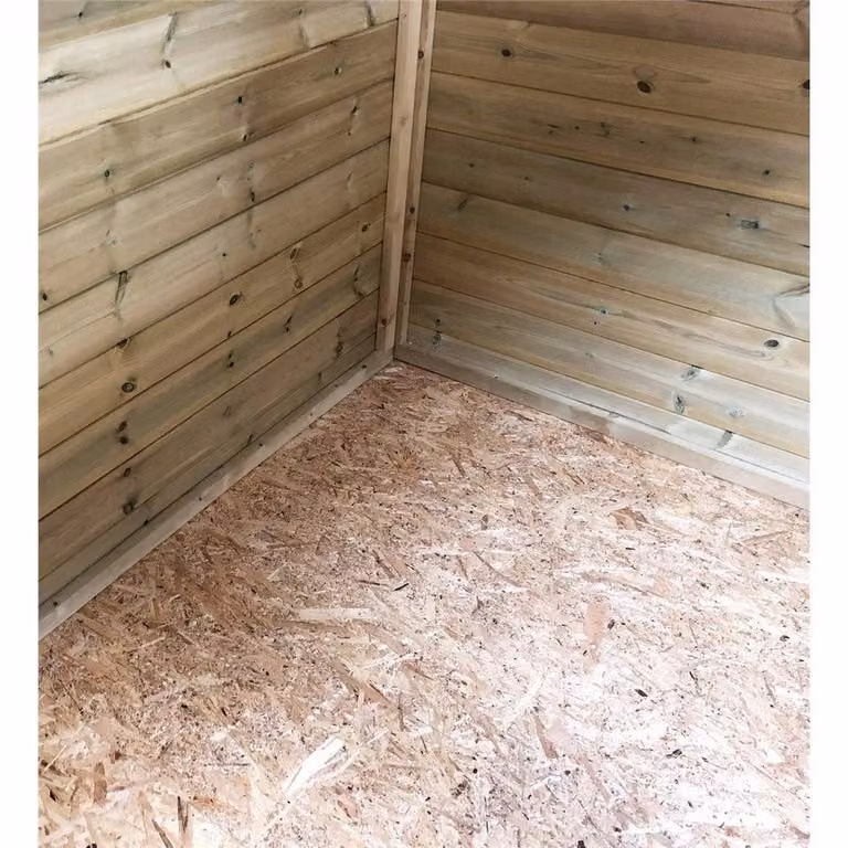 Marlborough Pressure Treated High Eaves Reverse Apex Shed with Single Door in Natural, W: 427.7 cm, D: 152.4 cm, H: 140.0 cm