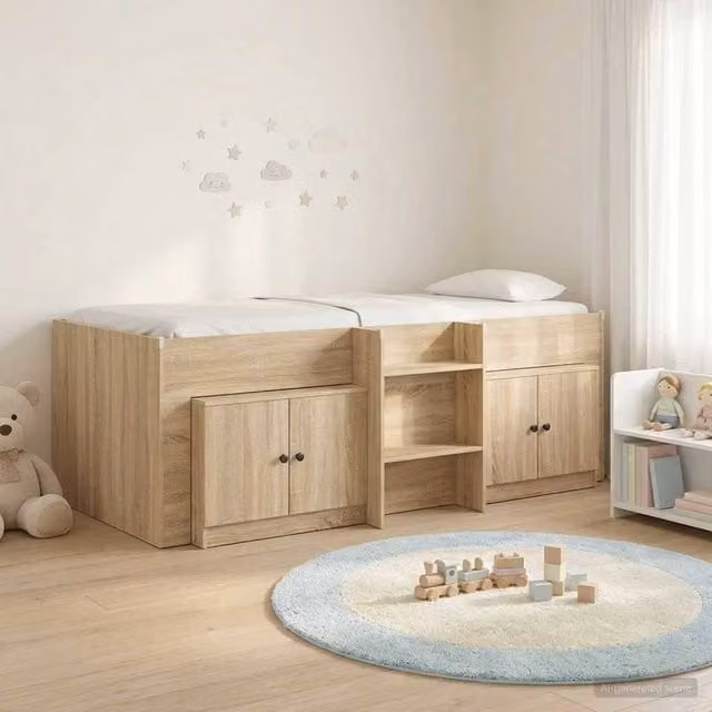 Berkfield Home Loft Bed Frame with Cabinet, 3-Piece Sonoma Oak Engineered Wood Set in Brown