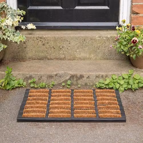 Nicola Spring Heavy Duty Scraper Door Mats, Pack of 2, Brown and Multicolour Striped Coir and Rubber, W: 60 cm, D: 40 cm – 2