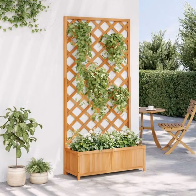 Berkfield Home Planter with Trellis in Light Brown Solid Wood Fir, H 180 x W 90 x D 35 cm