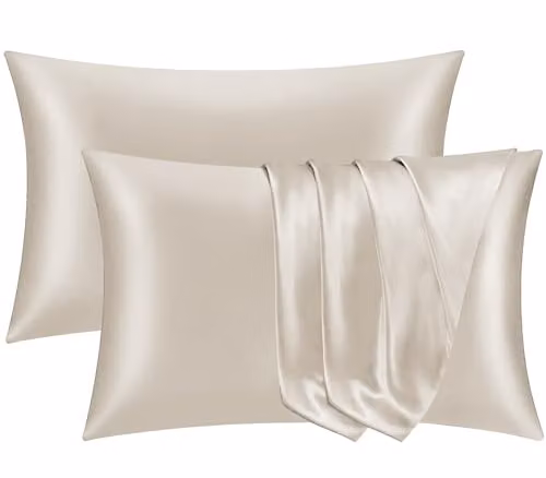 Pamposh Satin Silk Pillowcases, 2 Pack, Khaki, W/D/H: 50 x 75 cm