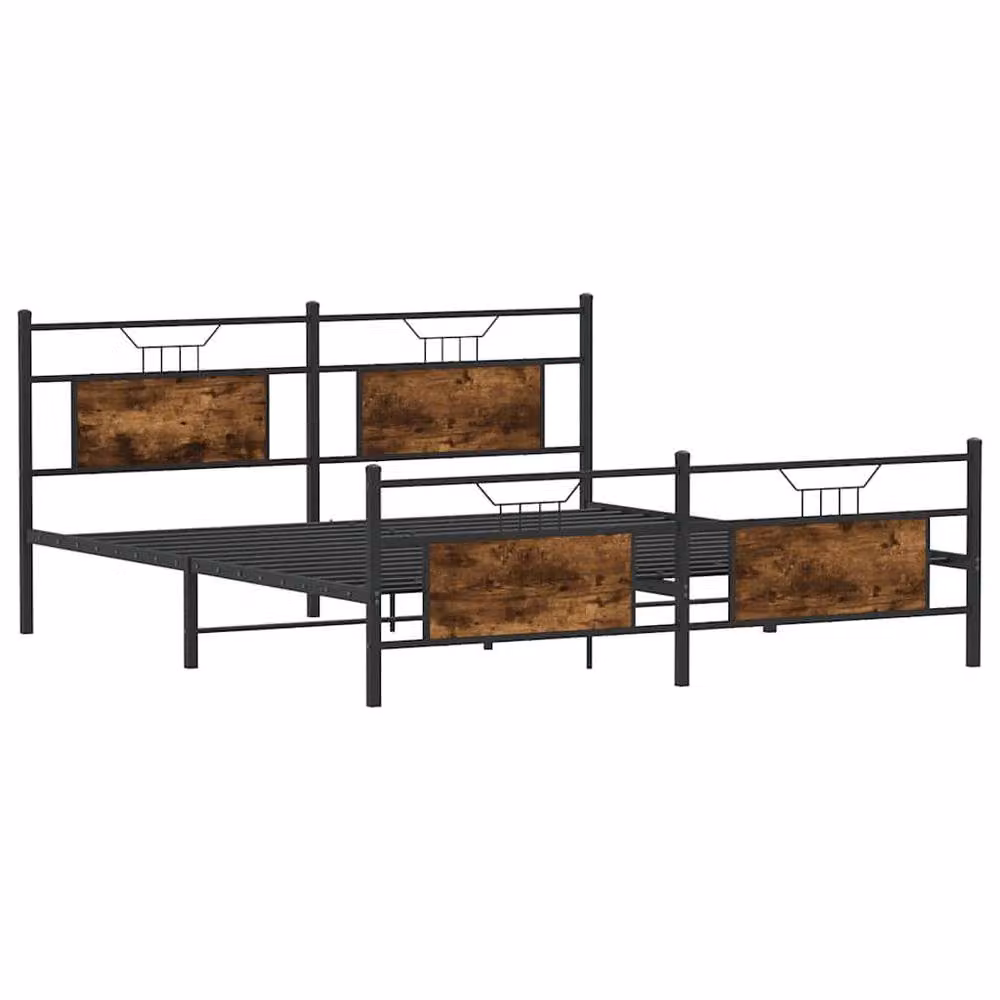 Berkfield Home Metal Bed Frame in Smoked Oak Brown, W: 160 cm, L: 200 cm – 3