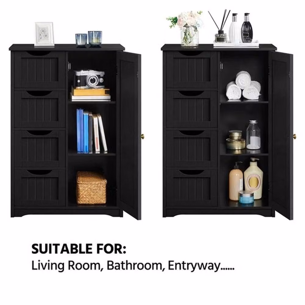 Kelvenix 4-Drawer Wooden Bathroom Cabinet in Black, H: 82.54 cm, W: 55.88 cm, D: 30.48 cm – 3