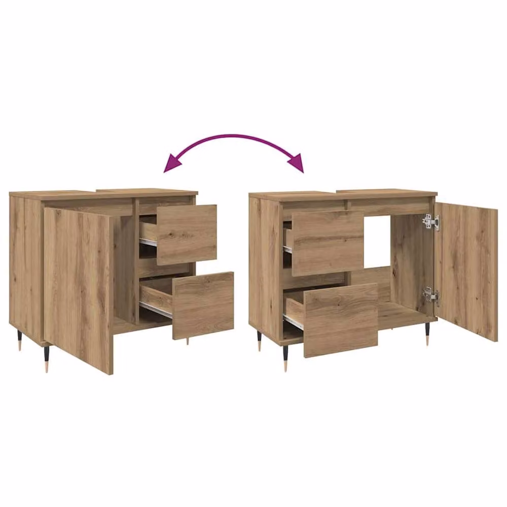 Berkfield Home Artisan Oak Bathroom Cabinet in Brown, W: 65 cm, D: 33 cm, H: 60 cm – 4