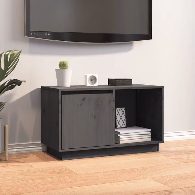 Berkfield Home Grey Rustic Solid Wood Pine TV Cabinet W/D/H: 74 x 35 x 44 cm