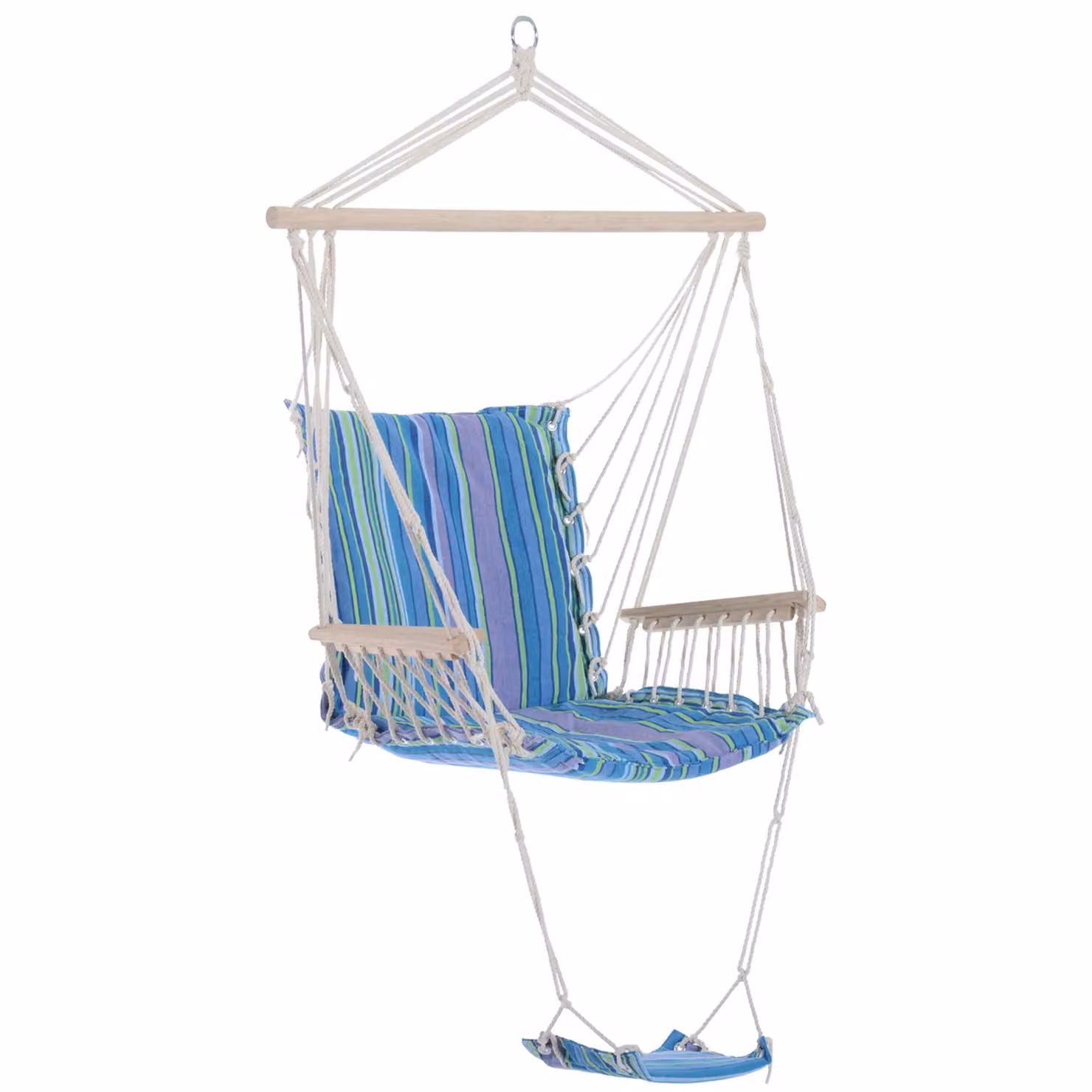 OUTSUNNY Blue Outdoor Hammock Hanging Rope Swing Seat with Armrests and Footrest – 2