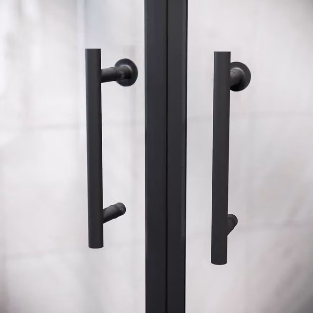 Nes Home Matt Black Pair of Universal Rounded Shower Door Handles with Rosette Set