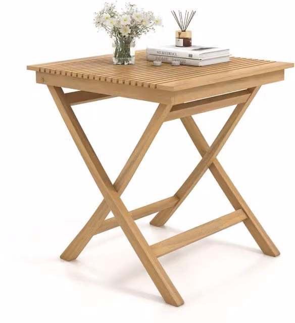 Costway Brown Teak Wood Square Patio Bistro Table