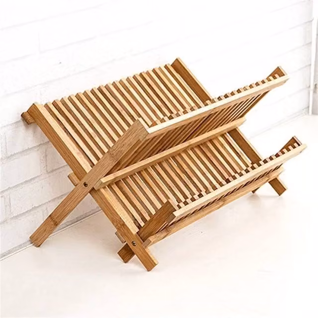 Nordara Brown Bamboo 2 Tier Folding Dish Drainer