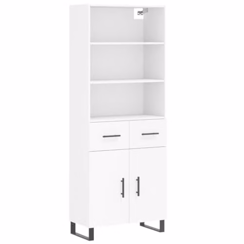 vidaXL Modern White Highboard with Hinged Doors and Metal Feet, W/D/H: 69.5 x 34.0 x 180.0 cm – 1