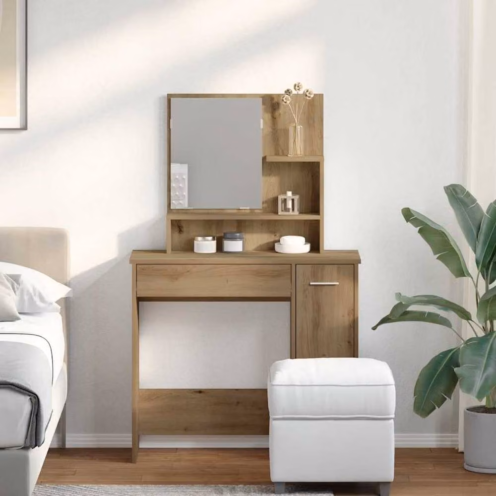 Berkfield Home Artisan Oak Dressing Table with Mirror in Brown, W: 86.5 cm, D: 35 cm, H: 136 cm – 3