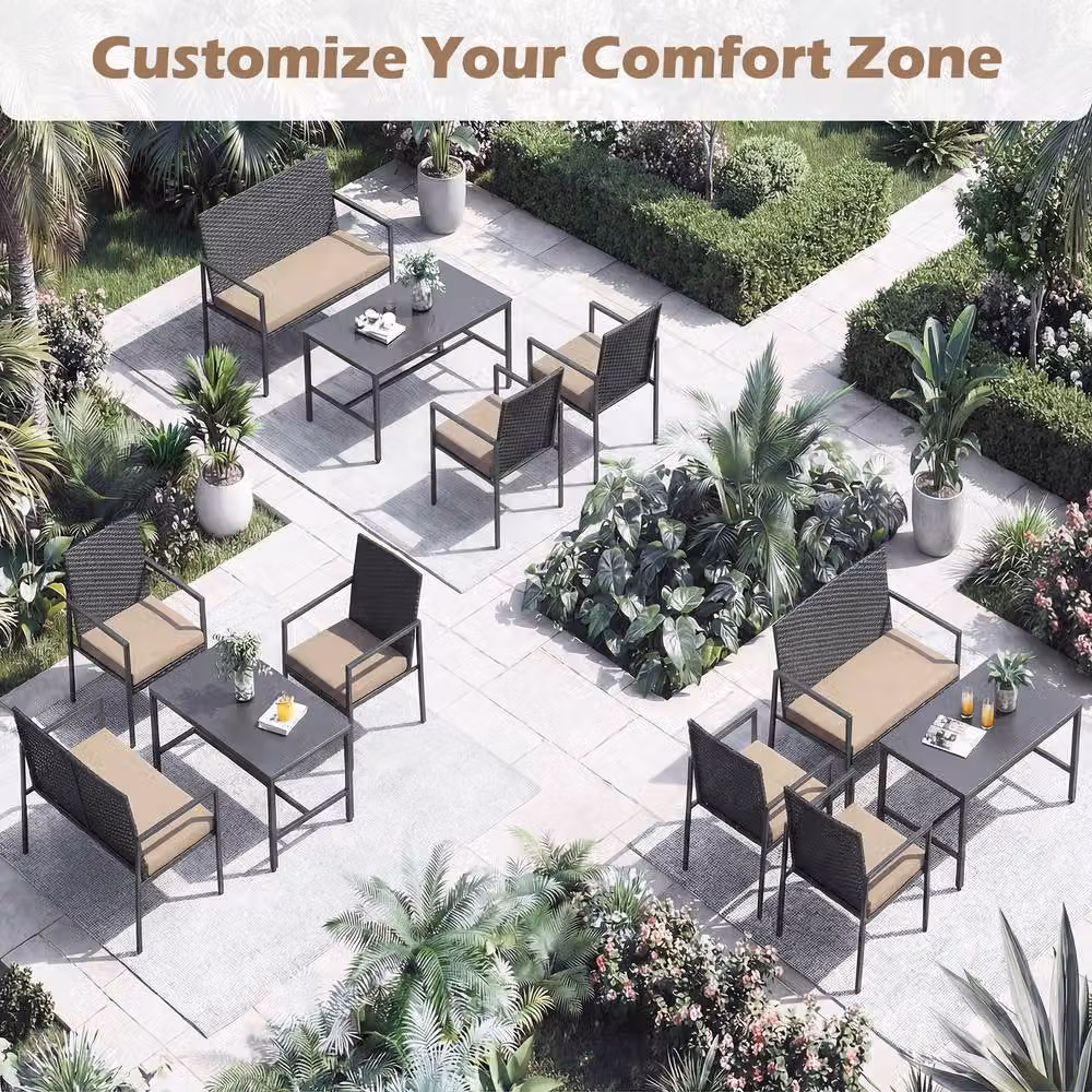 Costway 4-Piece Outdoor Rattan Patio Furniture Set with Loveseat, Armchairs and Coffee Table in Beige – 7