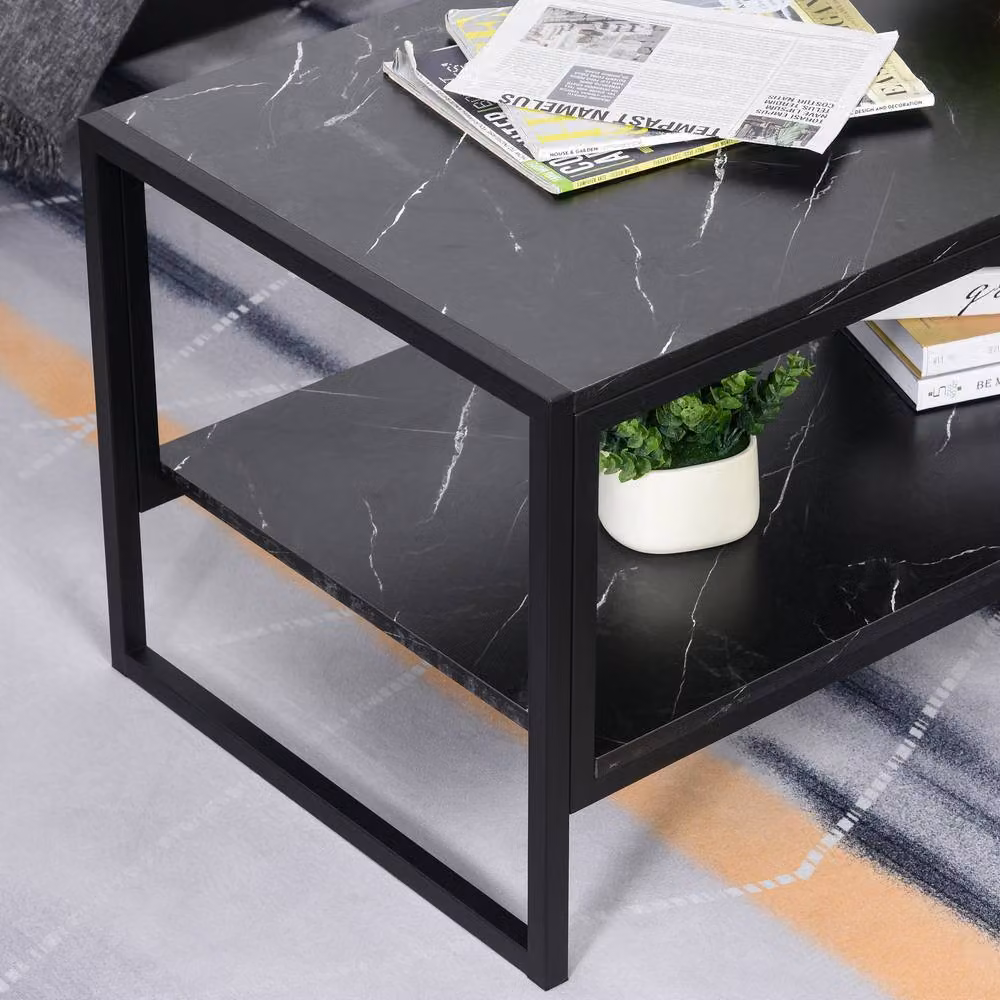 ERGOVEXA Modern Black Rectangular Coffee Table with Serving Tiers, W/D/H: 106 x 50 x 45 cm – 5
