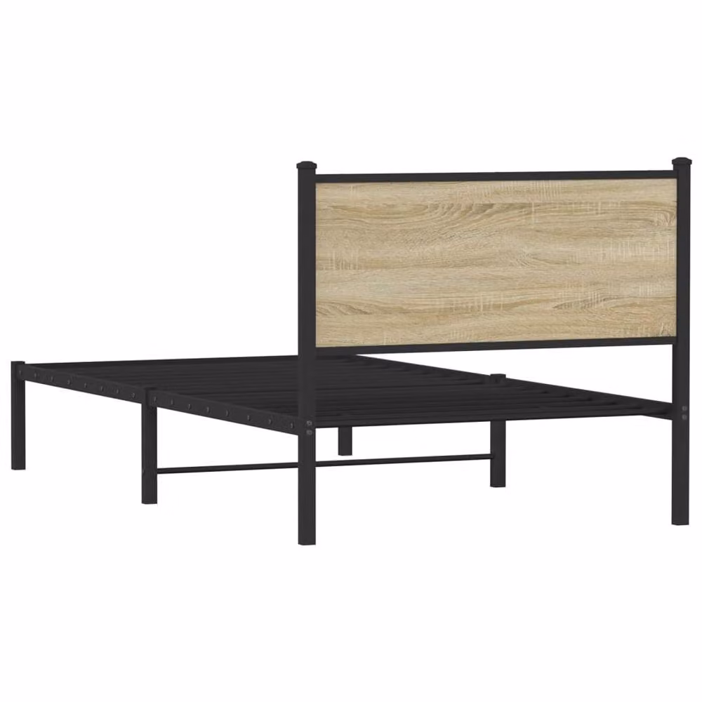 Berkfield Home Metal Bed Frame in Sonoma Oak and Brown, W/D/H: 200 x 100 x 91.5 cm – 4