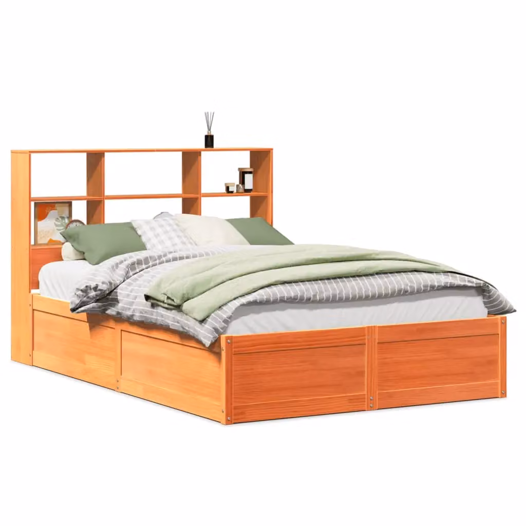 Berkfield Home King Size Solid Wood Pine Bed Frame in Wax Brown, W/D/H: 150 x 200 cm – 2