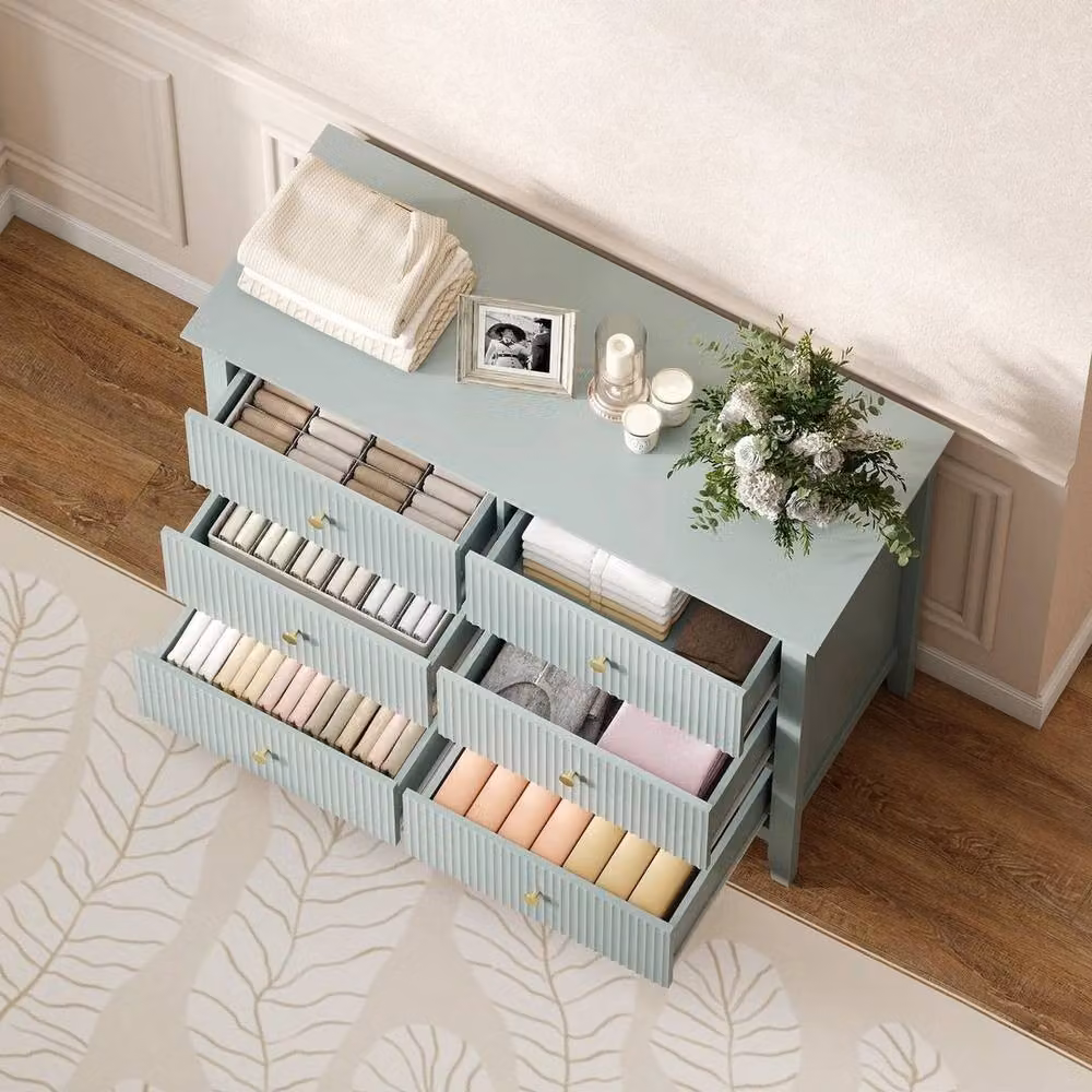 EONLION Fluted 6 Drawer Chest of Drawers in Grey with Gold Accents, Width: 100 cm – 3