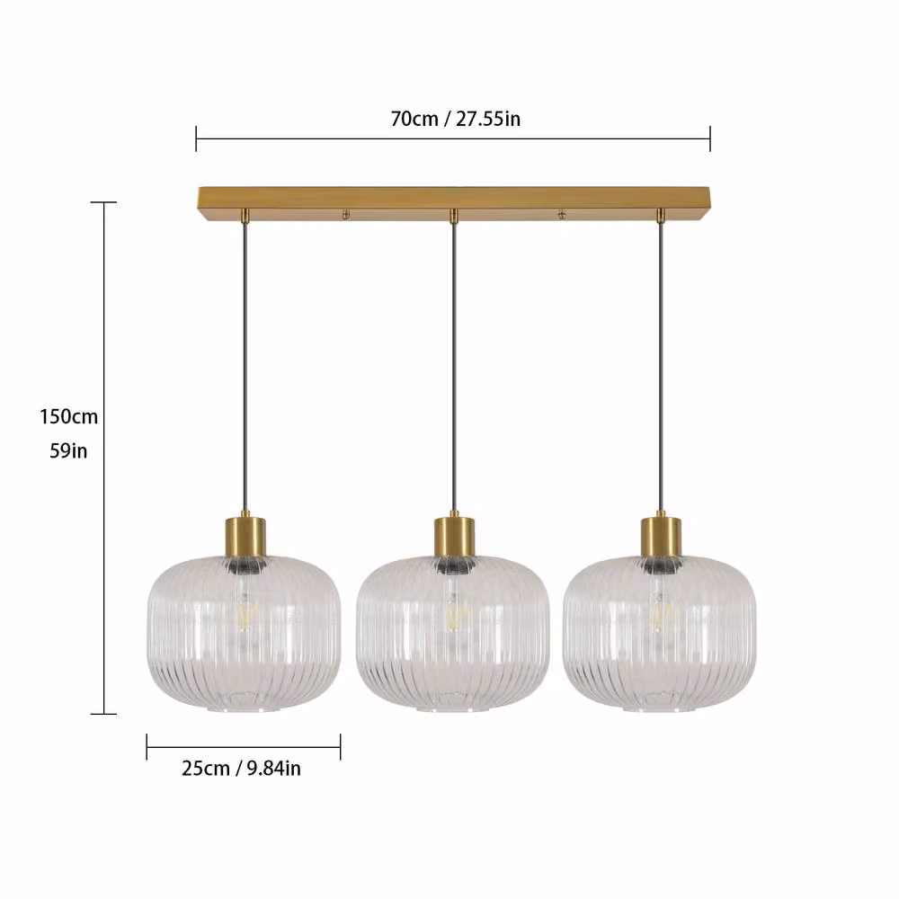 COMELY 3-Light Crystal Pendant Ceiling Light in Gold and Transparent Glass with E27 Base – 2