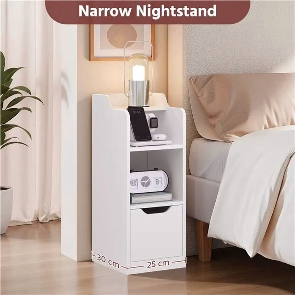 SPETLEK Set of 2 Narrow White Matt Nightstands with Drawer – 2