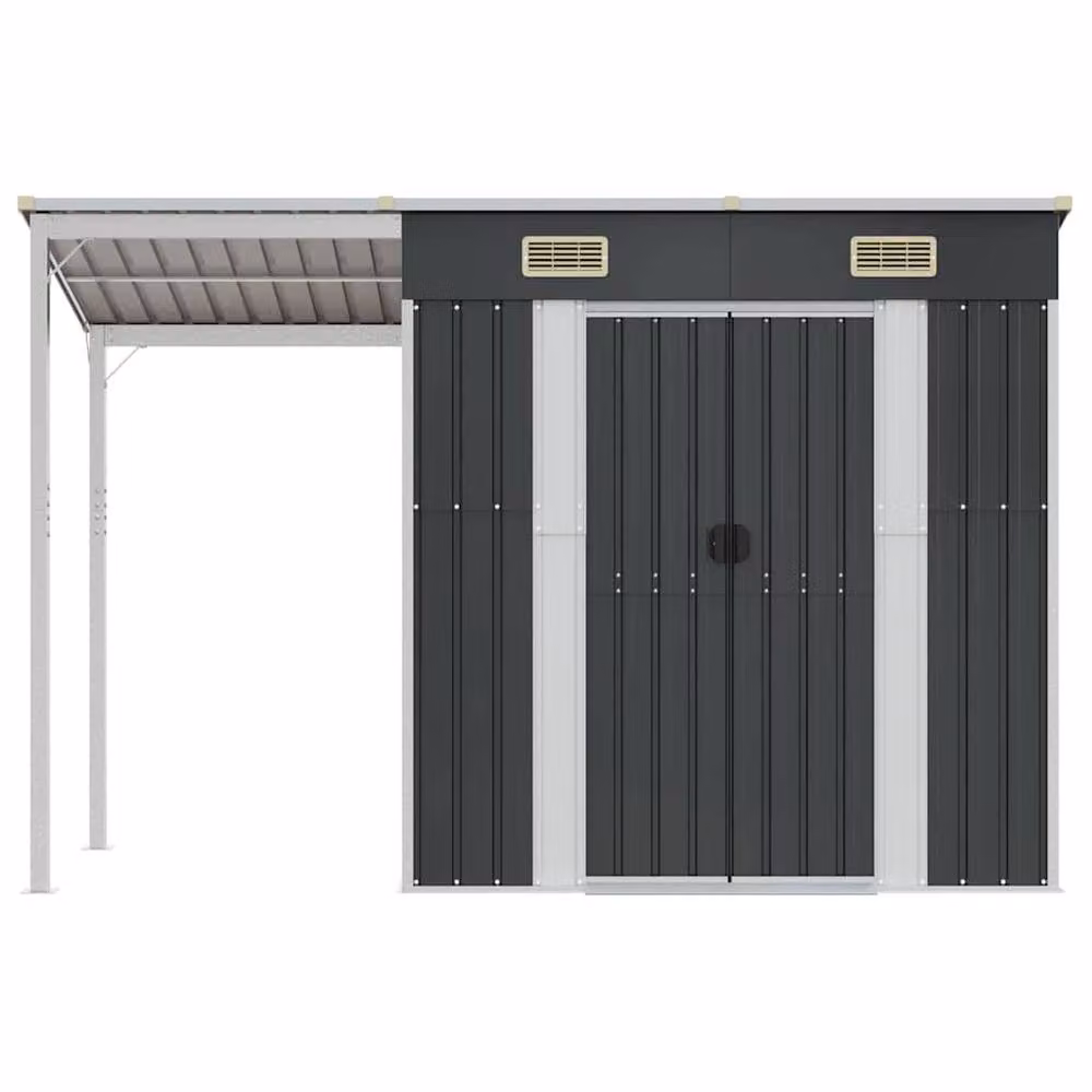 Berkfield Home Garden Shed with Extended Roof in Anthracite Steel, W/D/H: 277 x 110.5 x 181 cm – 3
