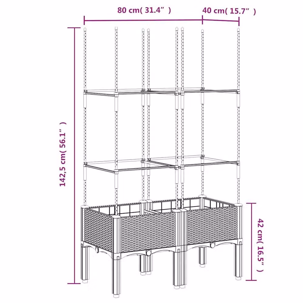 Berkfield Home Garden Planter with Trellis in Blue Grey, W: 80 cm, D: 40 cm, H: 142.5 cm – 4