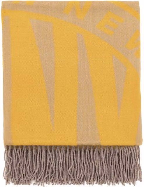 DKNY Grey Jacquard Token Logo Polyacrylic Throw with Fringes