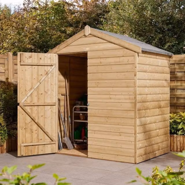Rowlinsons Single Door Shiplap Apex Wood Shed in Brown, W/D/H: 194 x 127 x 220 cm