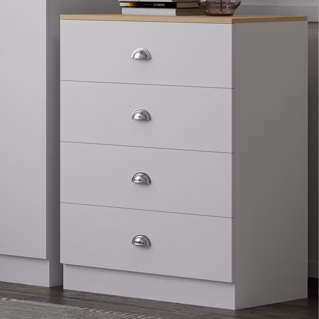 FWStyle Esher 4 Drawer Chest of Drawers with Oak Top in White and Grey