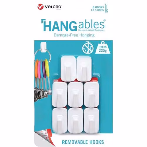 VELCRO Brand HANGables Removable Micro Hook Self Adhesive Damage Free Hooks, White, Set of 8
