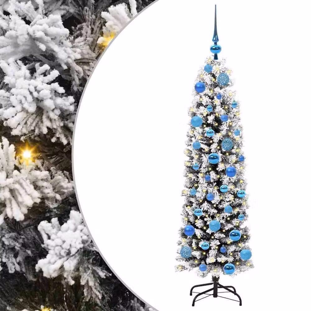 Berkfield Home Artificial Christmas Tree with 150 LEDs and Stand, Green and White – 3