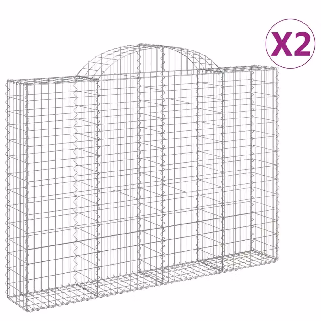 Berkfield Home Arched Gabion Baskets, 2 Piece Set, Silver Galvanised Steel, W: 200 cm, D: 30 cm, H: 140-160 cm – 2